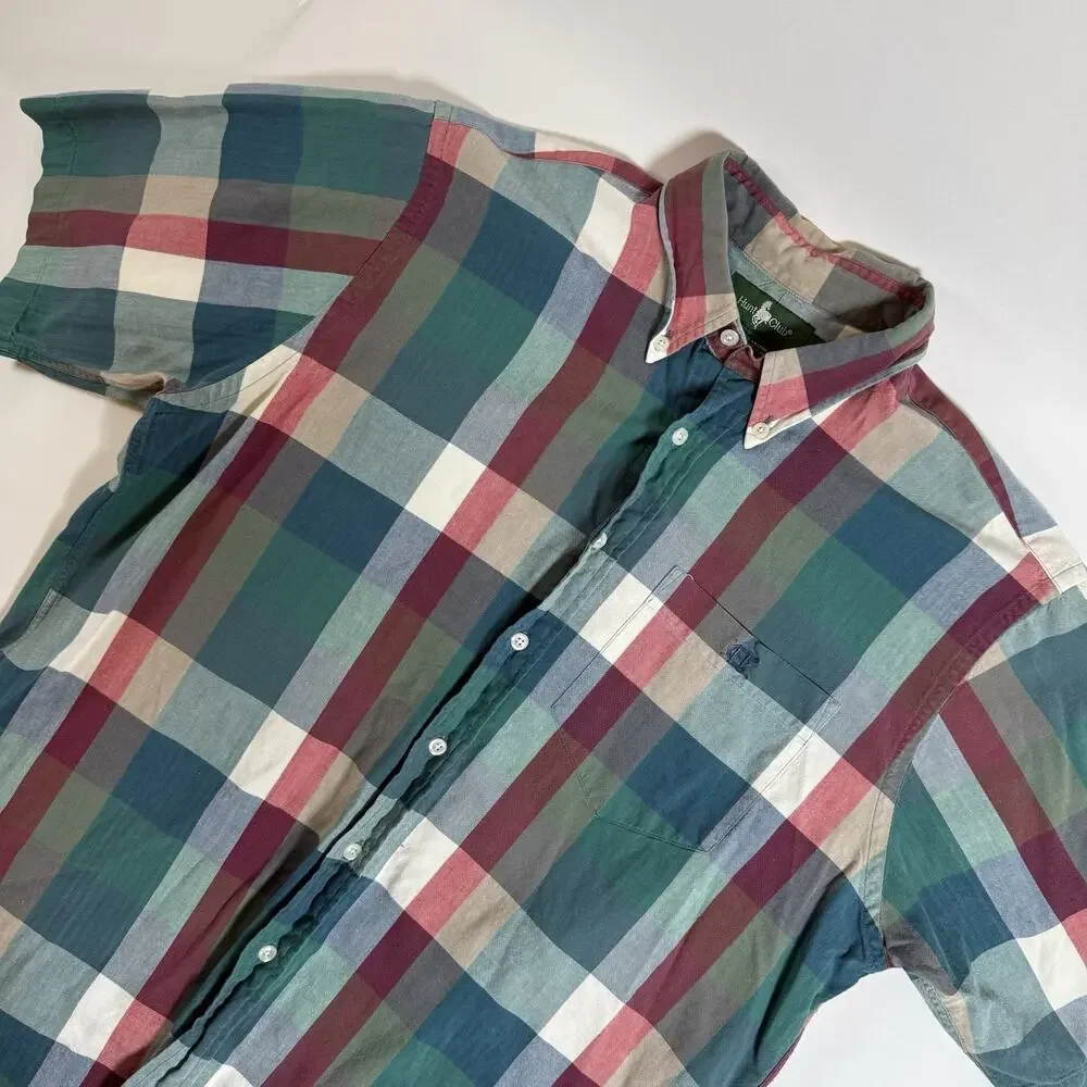 Hunt Club Men's Multicolor Plaid Woven Cotton Button-Up Shirt‎ Short Sleeve L